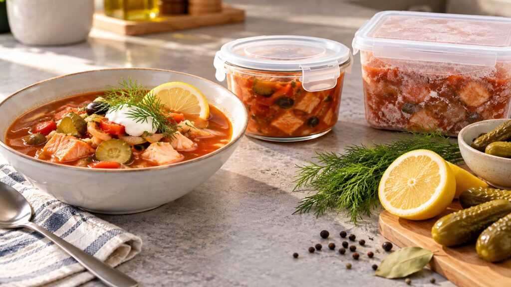 Fischsoljanka einfrieren und in Vorratsbehältern richtig aufbewahren