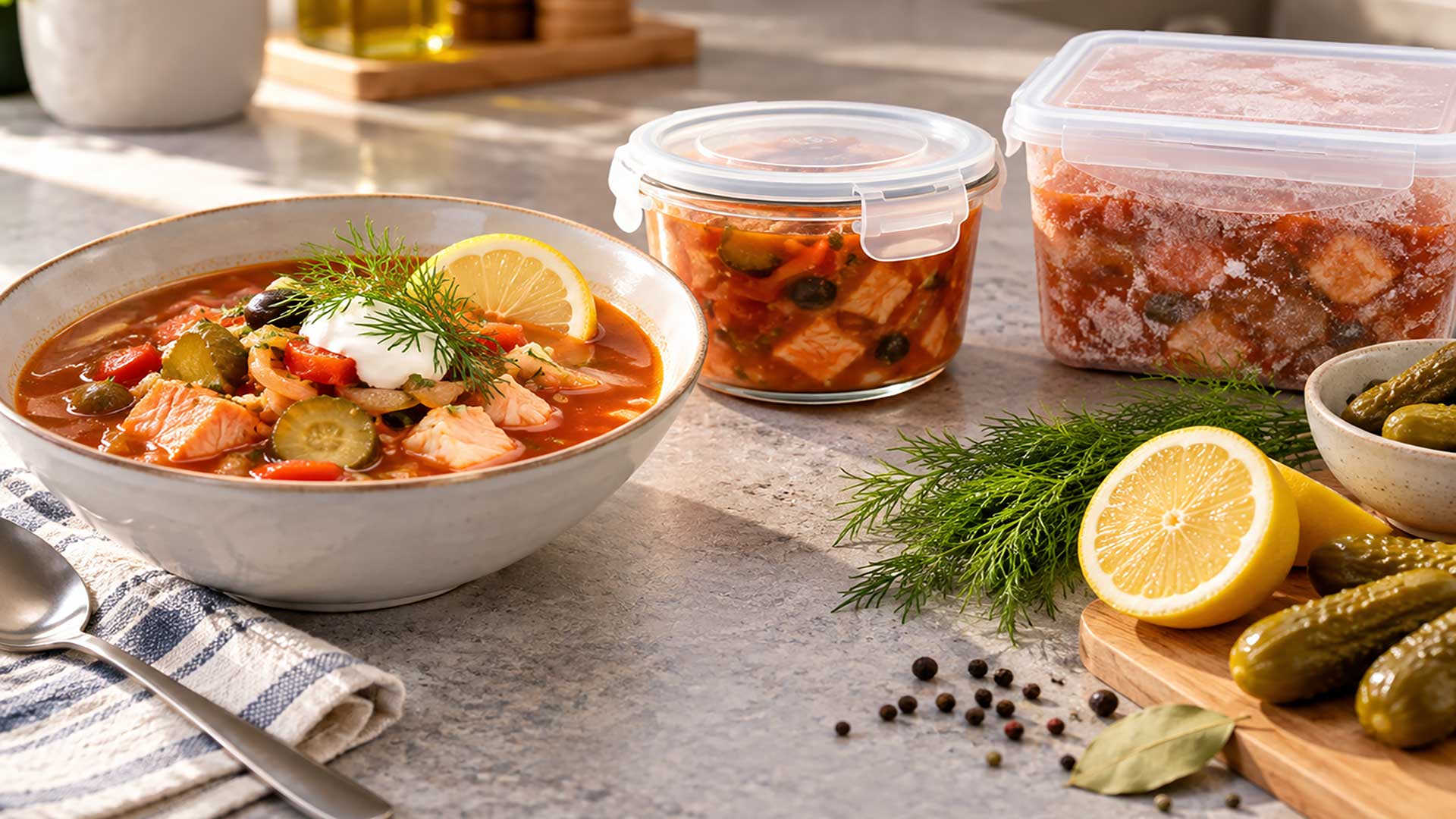 Fischsoljanka einfrieren und in Vorratsbehältern richtig aufbewahren
